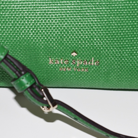 Kate Spade Alexia Green Straw Crossbody Clutch Bag Purse - Picture 2 of 9